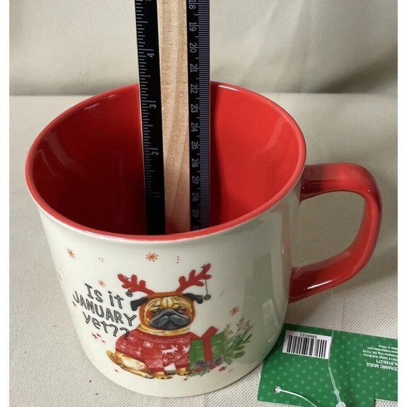 Pug Dog Puppy Mug Cup Ceramic Is It January Yet?? 17 Oz‎ NEW Sleigh Bell - Picture 5 of 6